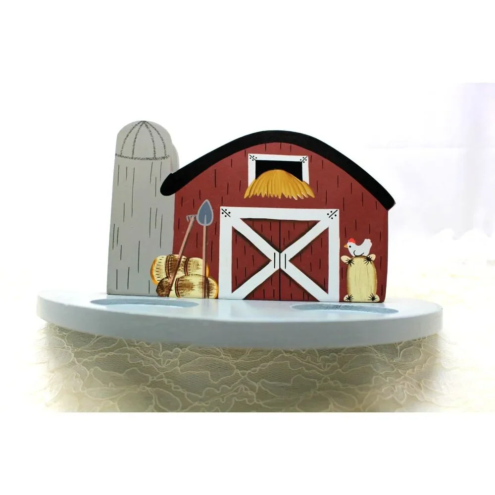 VTG Gold! Kenyield~ Hand Painted Wood Lazy Susan Caddy Napkin/S&P/Butter Dish